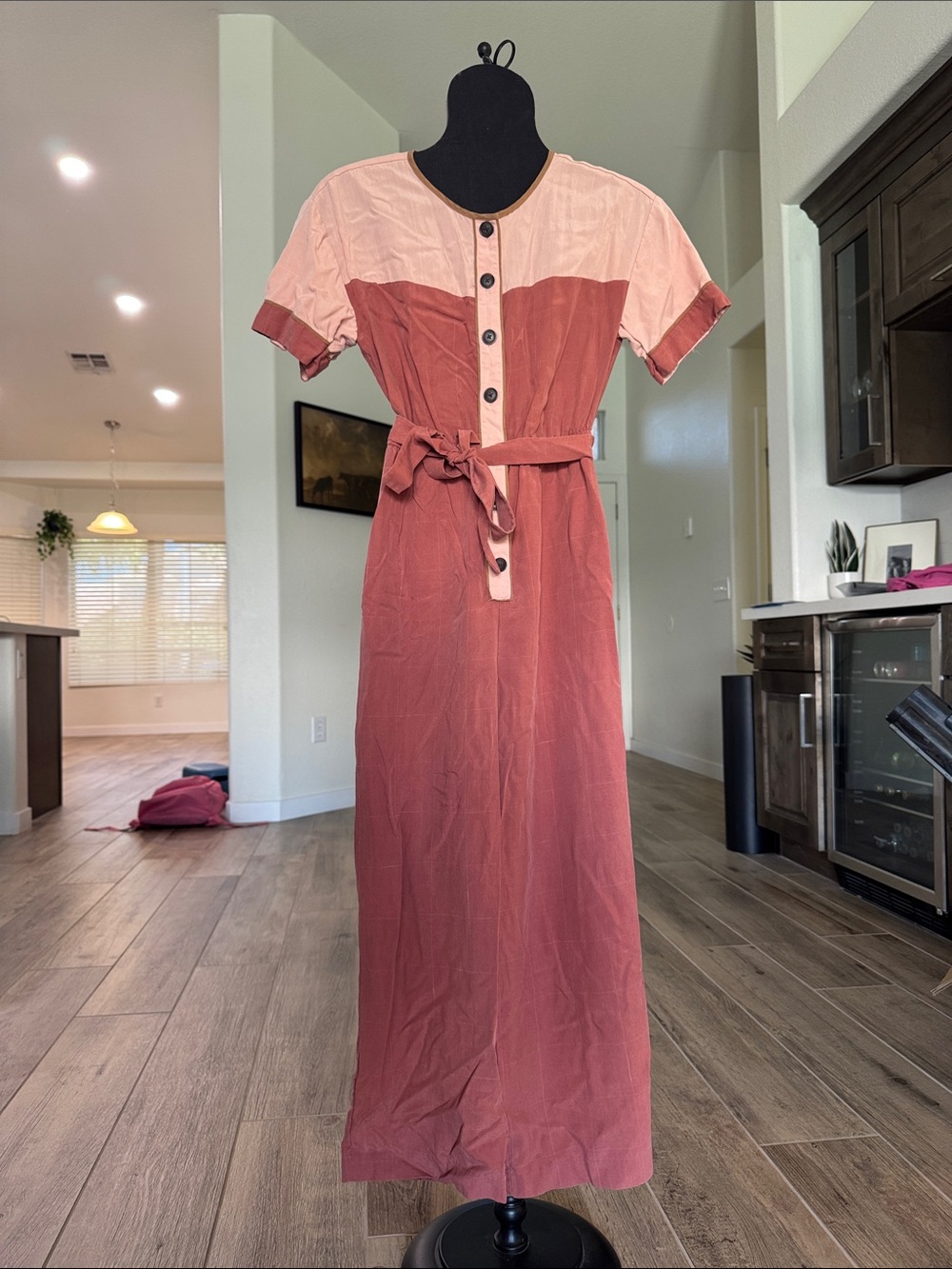 Madewell Two-Tone Pink and Rose-Coral Button-Front Jumpsuit
